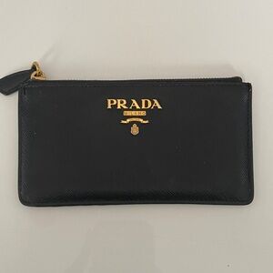 Authentic Prada Black Leather Zip Wallet